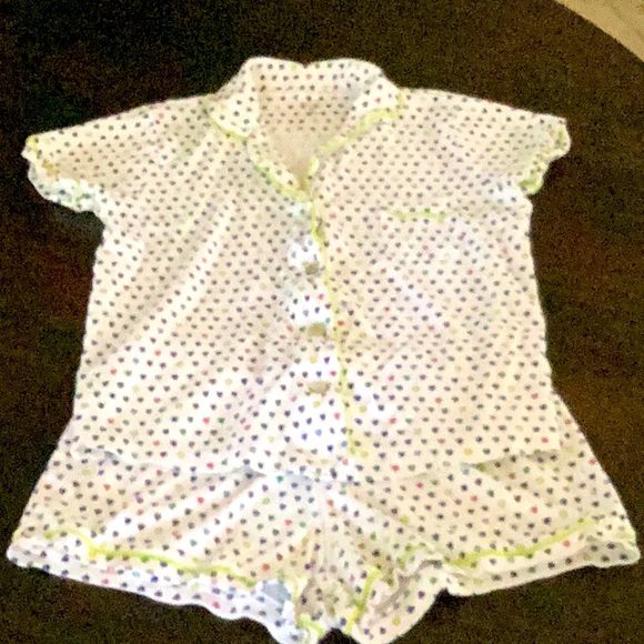Roller Rabbit Rainbow Hearts Polo Pajamas Pajama Set. EUC. Colors show in pic #2 - Picture 1 of 4